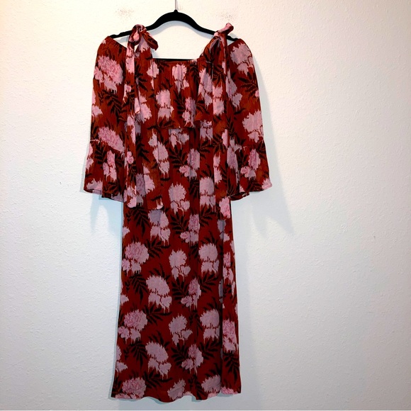 GANNI Monette Georgette Midi Cold Shoulder Floral Dress - Picture 2 of 12